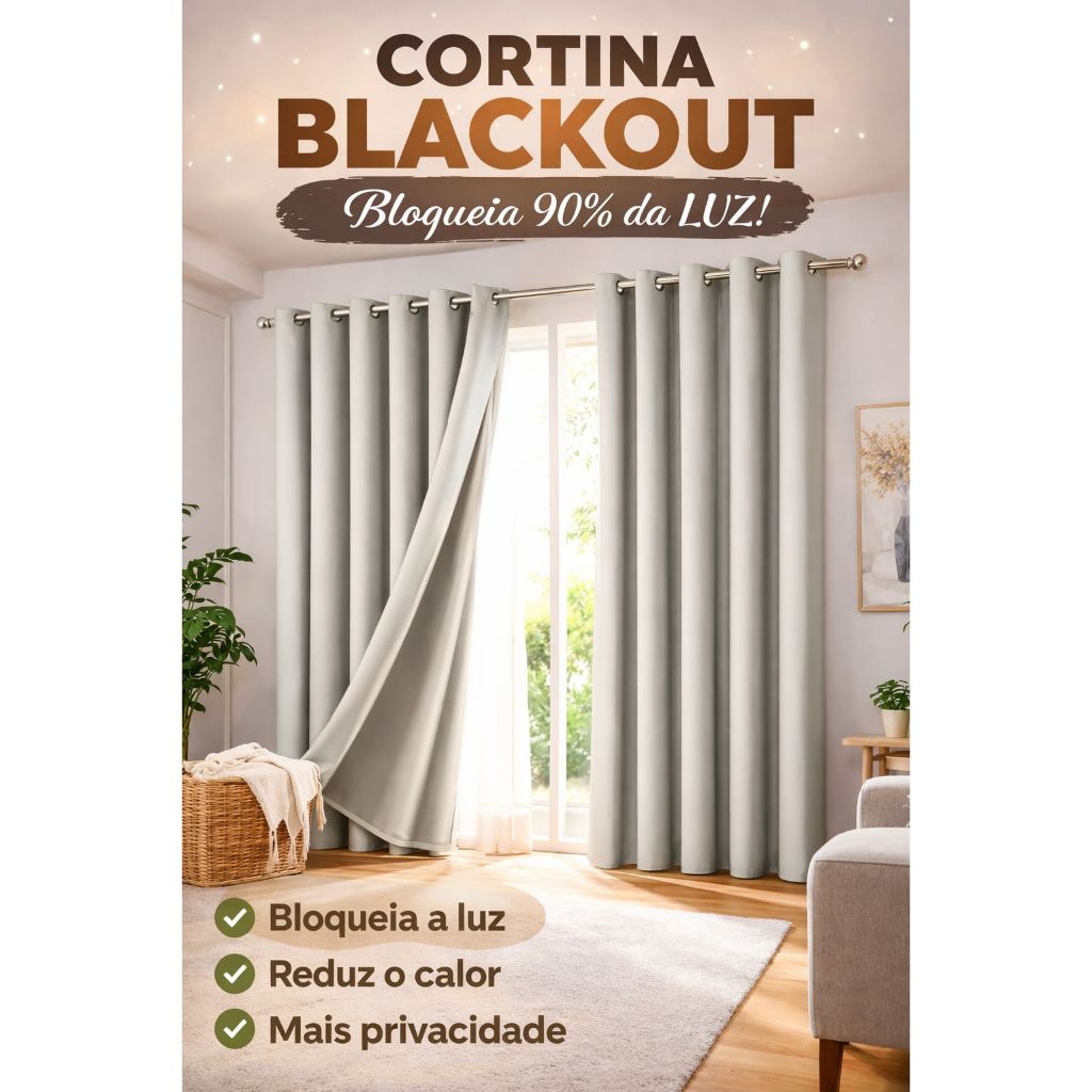 Cortina Blackout Luxo 5,00 x 2,80 Tecido Corta Luz 90%