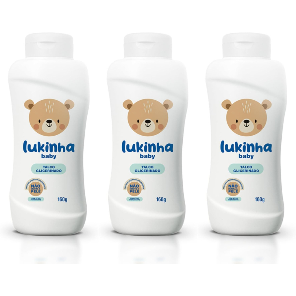 Kit 03un Talco Lukinha Baby Glicerinado 160g