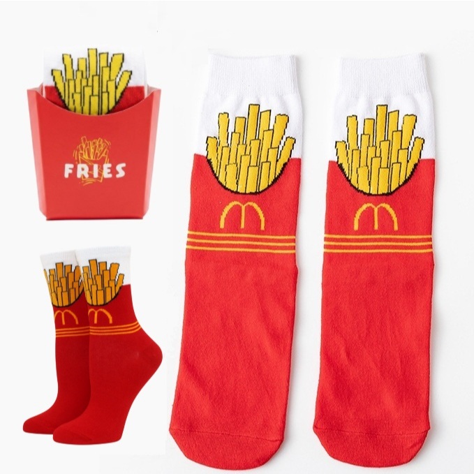 Par de Meias Batata Frita MC Divertida Criativa Engraçada Presente Diferente Meia Unissex Vermelha