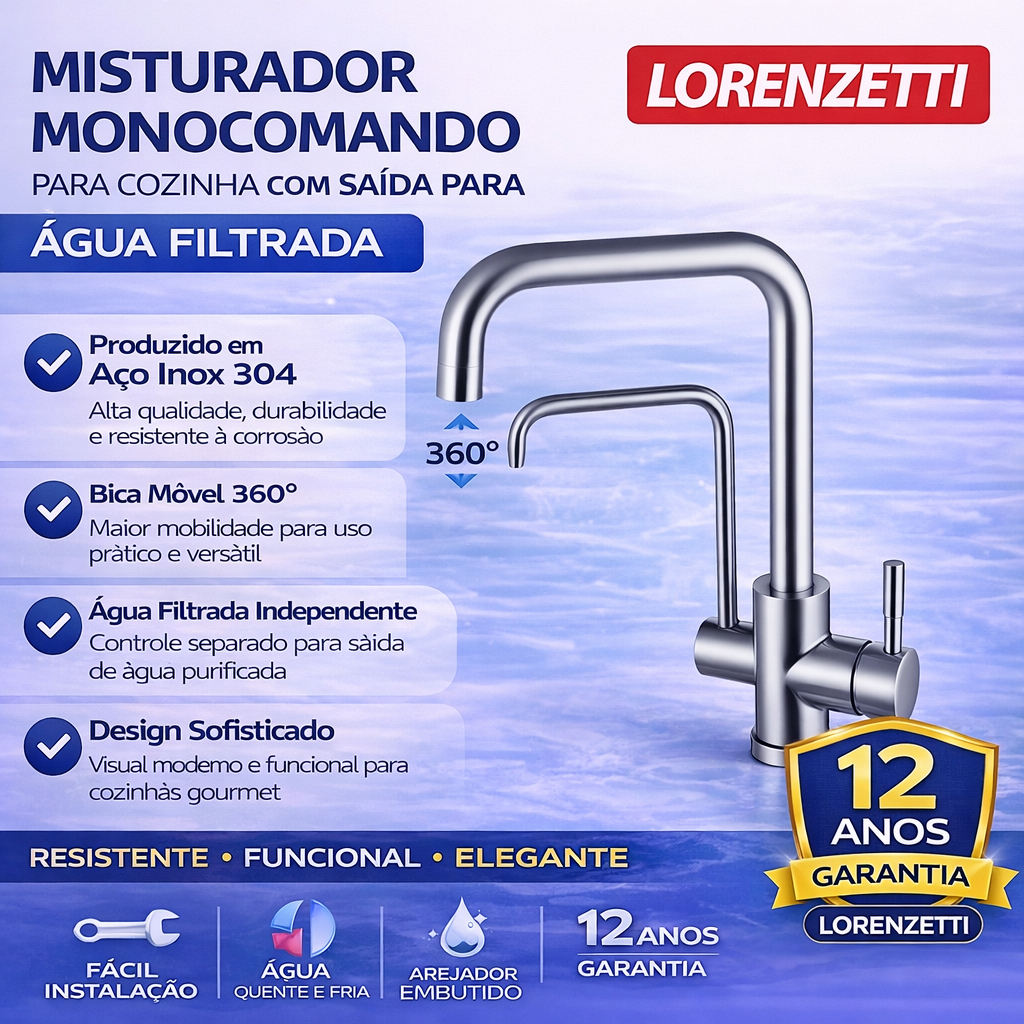Misturador Monocomando Para Cozinha Com Saída Para Água Filtrada LorenLoft Lorenzetti