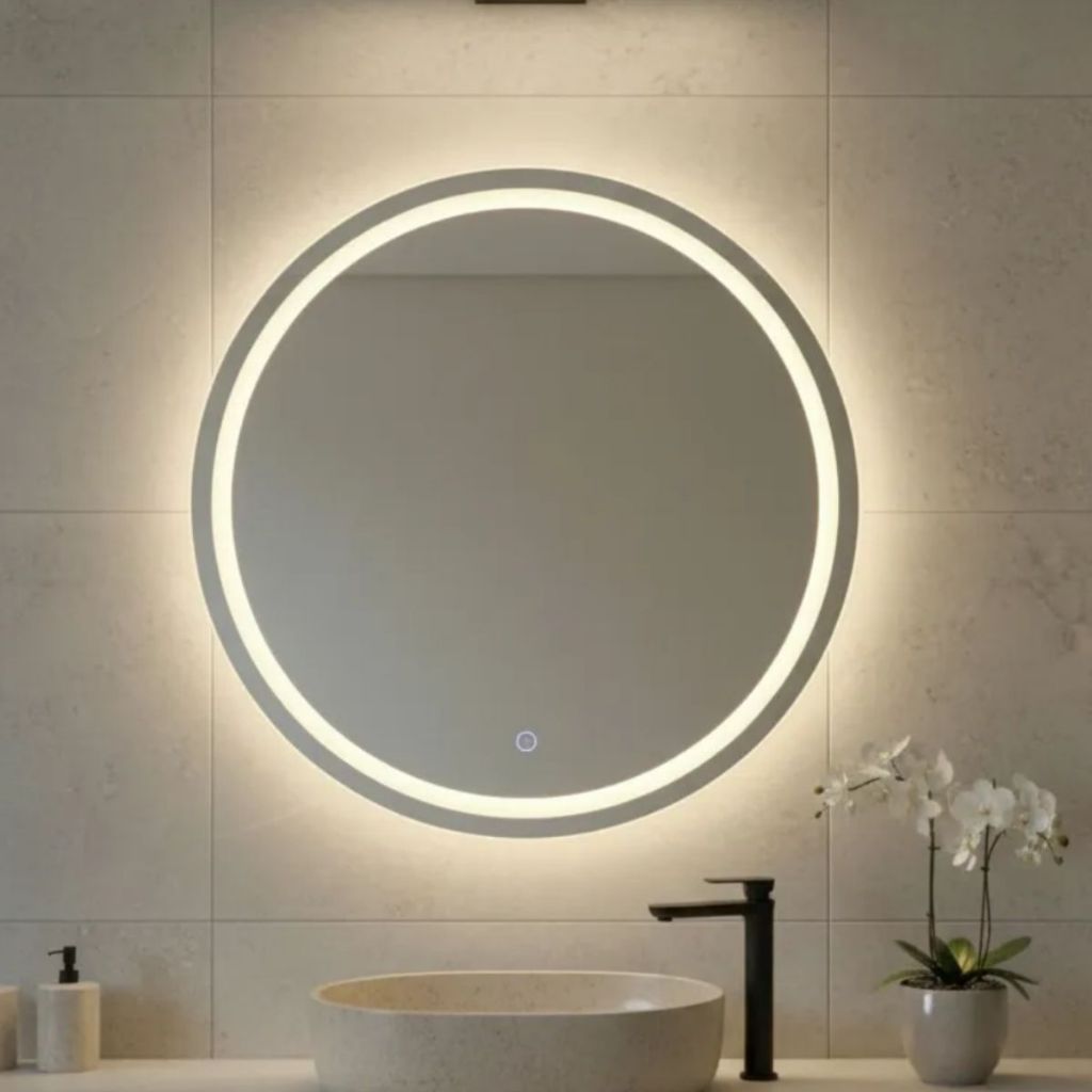 Espelho Redondo 60×60 Jateado Com Led 3 Cores Luxo Decorativo Closet