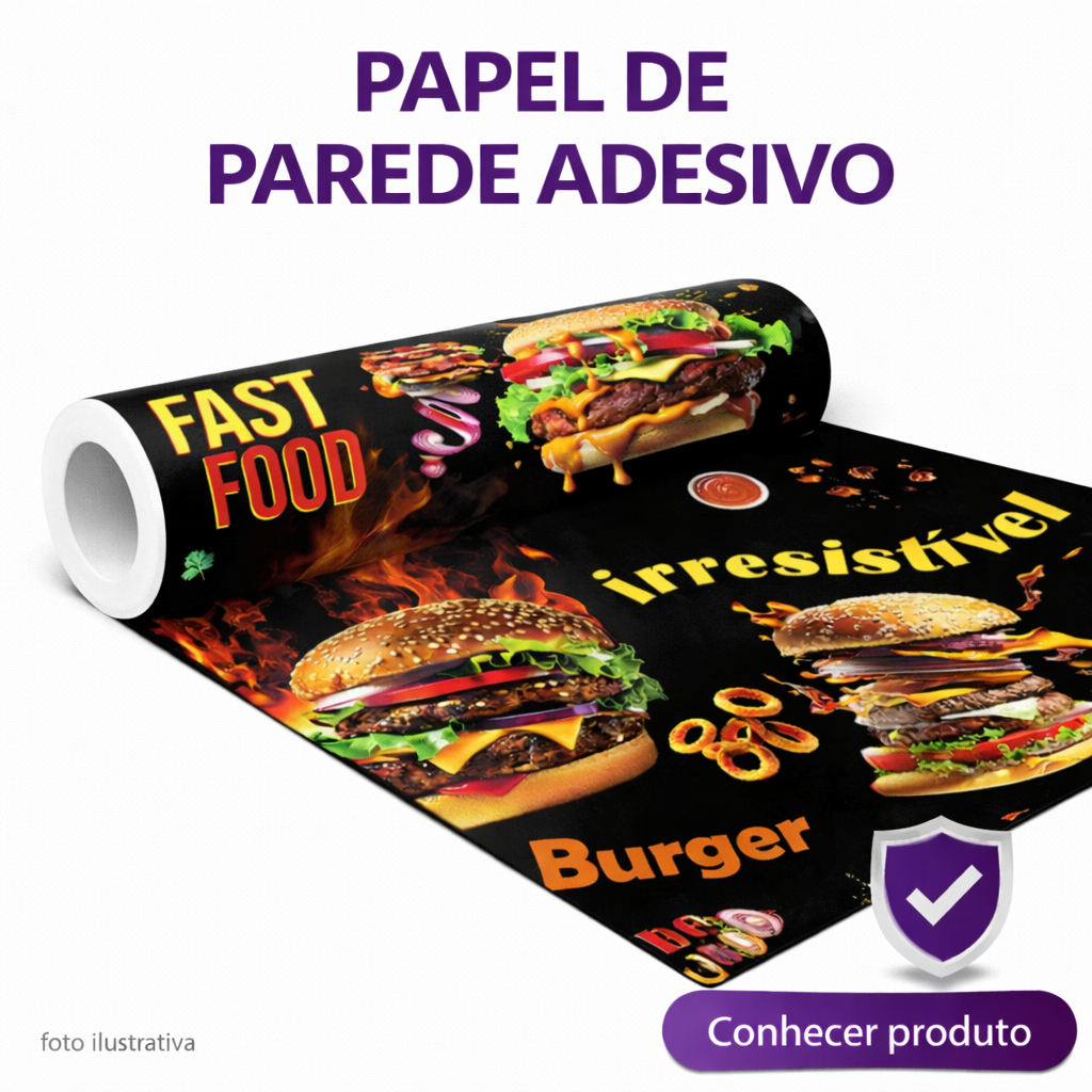Papel de Parede Adesivo Painel Estampa de Lanches Pizzas Lanchonete Envelopamento Geladeira
