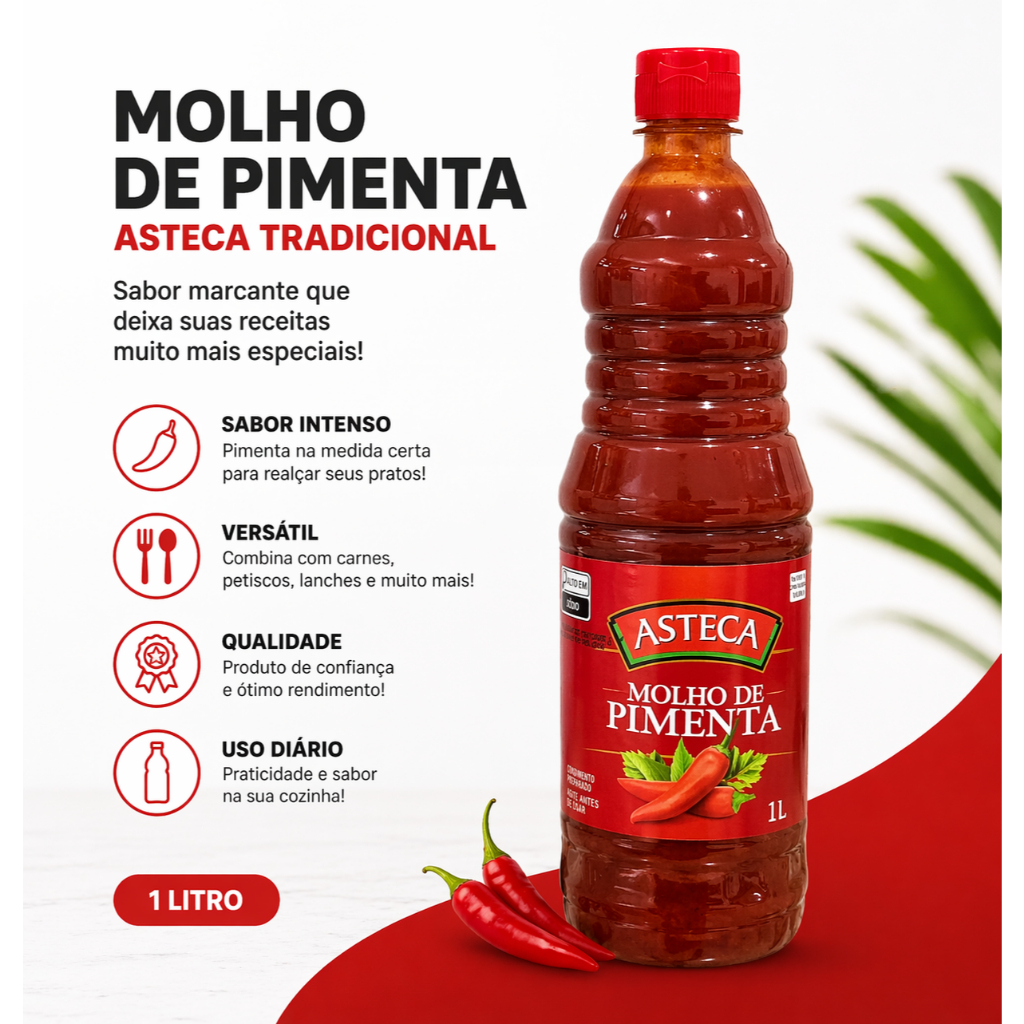 🌶️ MOLHO DE PIMENTA ASTECA TRADICIONAL 1L 🌶️