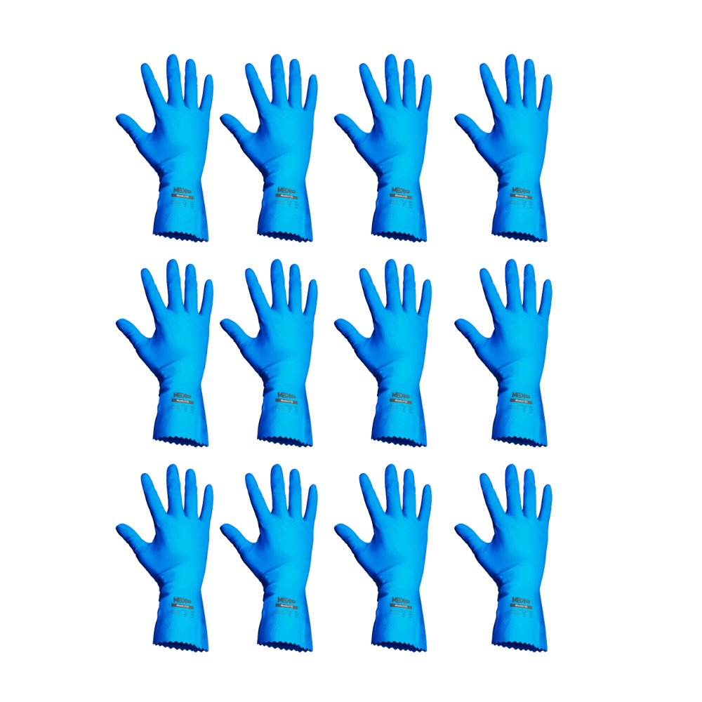 Kit 12 Luvas Látex Silverix Medix Antiderrapante para Faxina Serviços Gerais Azul 12 Pares