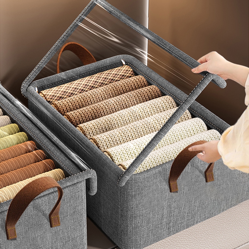 Pronta Entrega | Caixa Organizadora de Roupas 47x28x20cm | Dobrável com Tampa Transparente, Suporte de Ferro e Alças