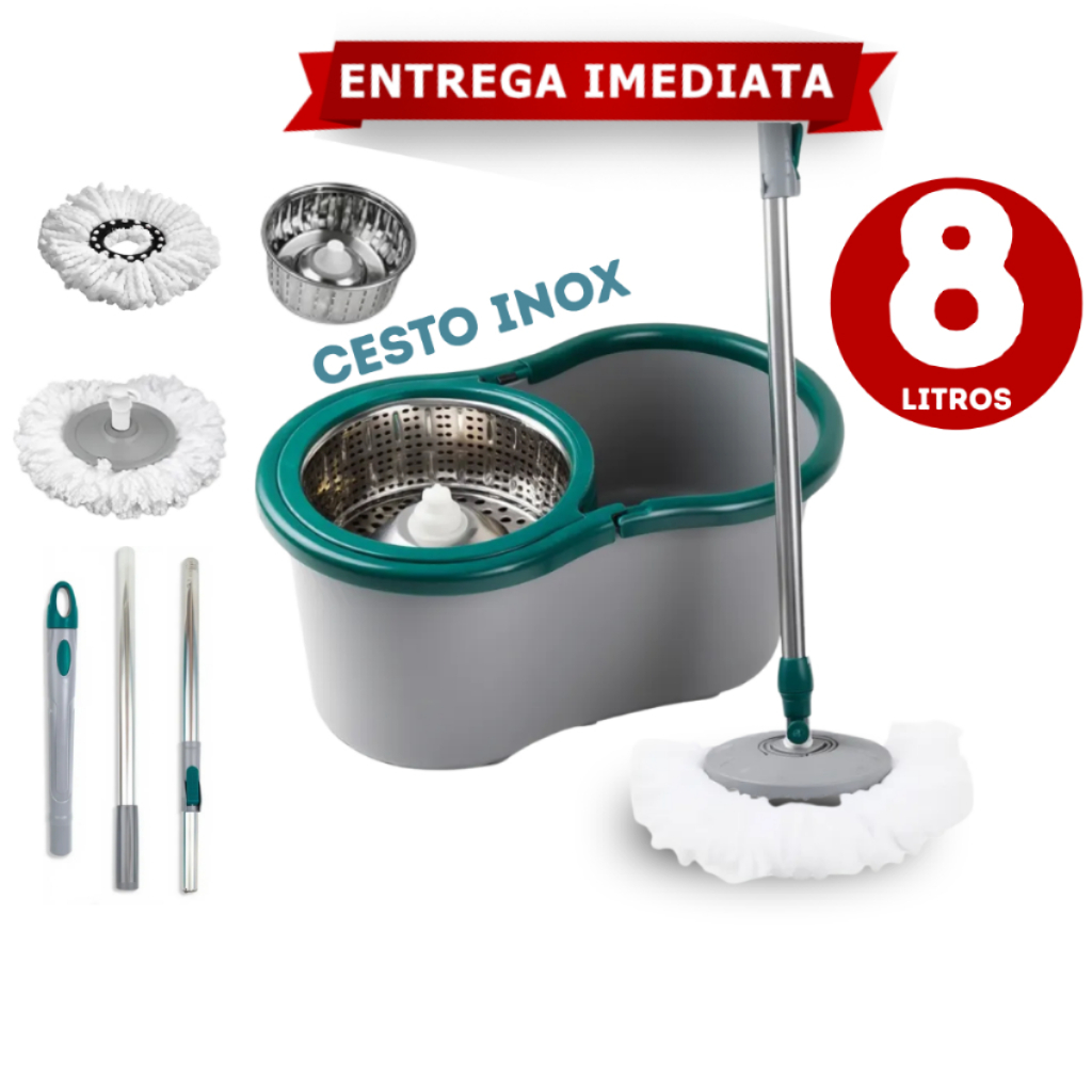 Mop Giratório Fit Cesto Inox Resistente
