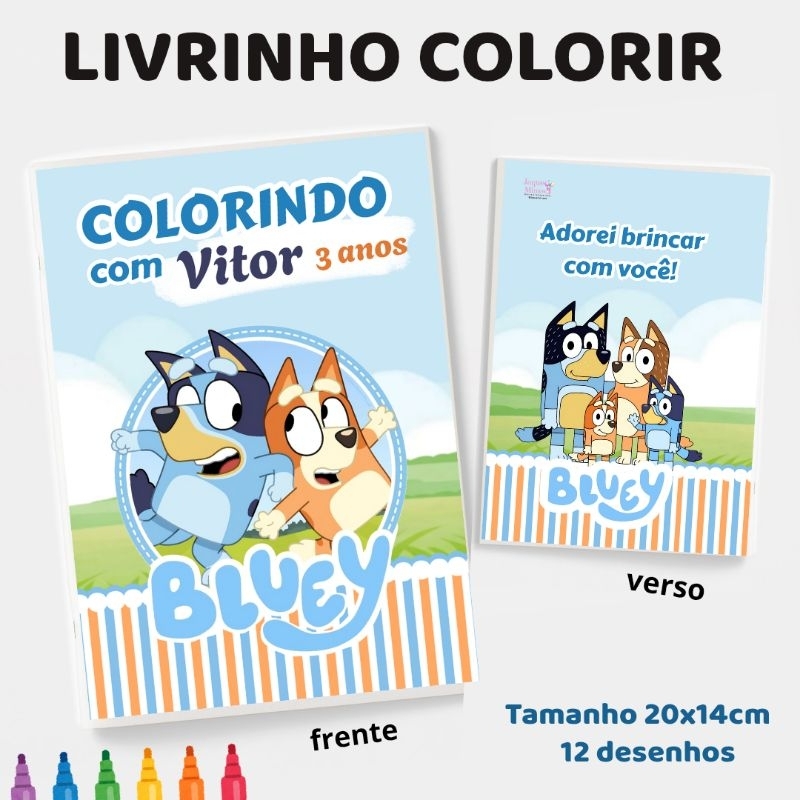 10 Livrinhos Colorir BLUEI E BINGO personalizados, lembrancinhas aniversário festa Infantil