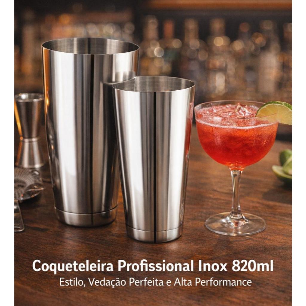 ✨Coqueteleira Boston 820ml Inox Profissional Vedação Perfeita Alta Durabilidade Estilo Elegância