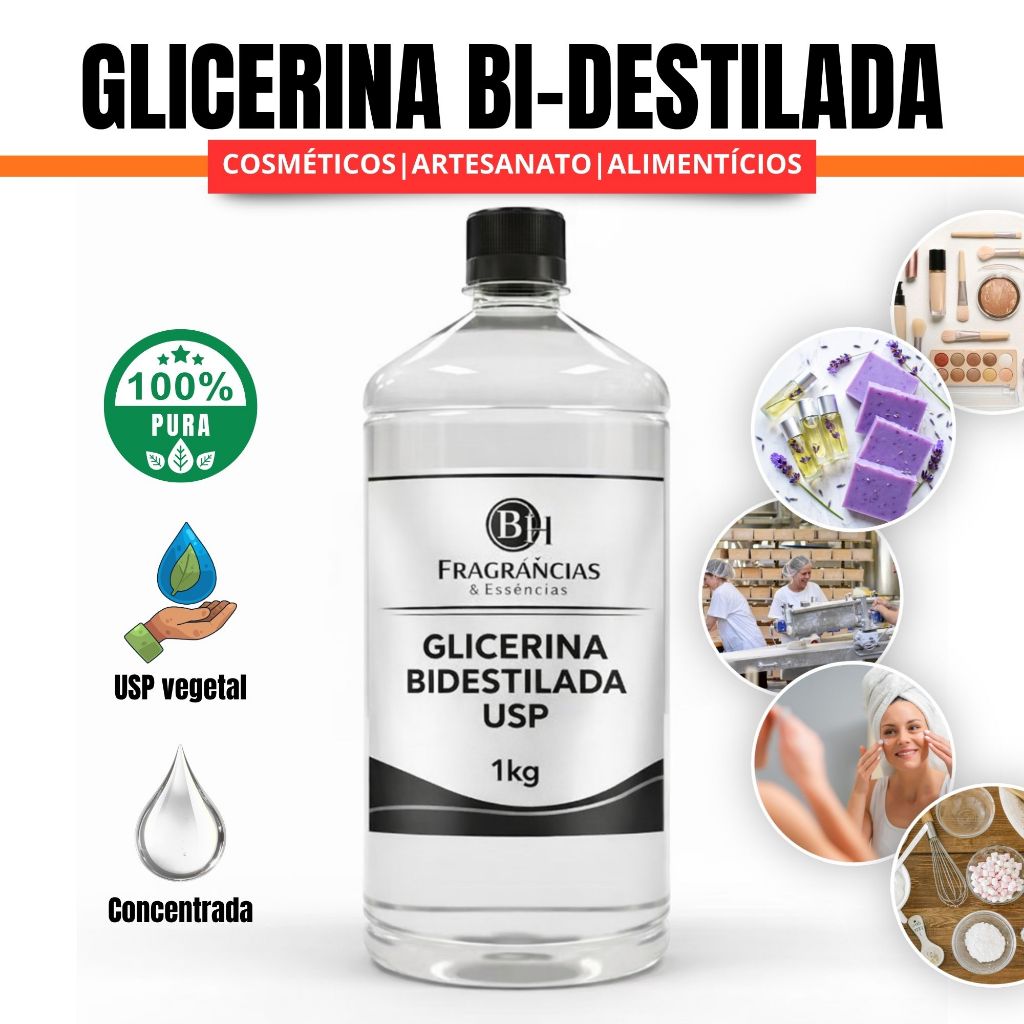 Glicerina Bi-destilada USP Vegetal 100% Pura Cosméticos Alimentício Saboaria Artesanal Uso Pessoal