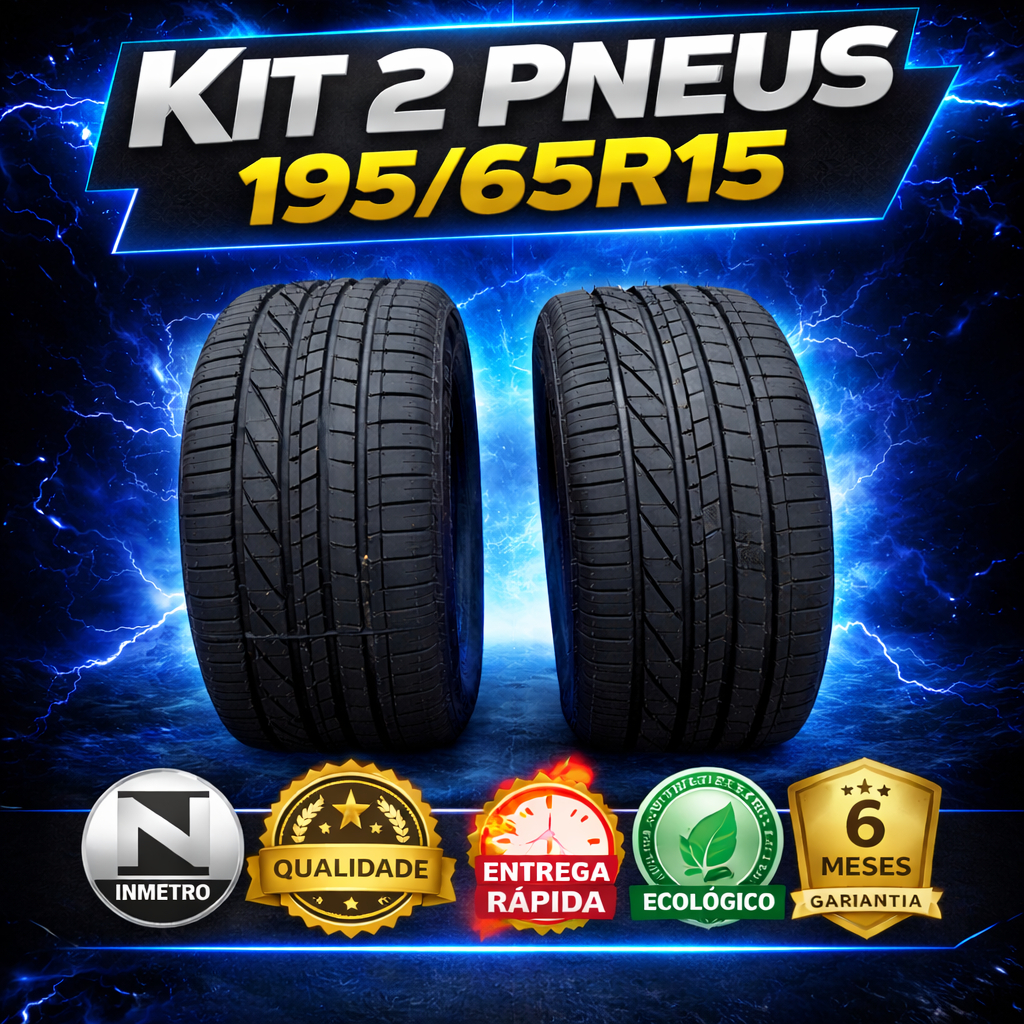 Kit 2 Pneus 195/65 R15 Remold Linha Premium Alta Qualidade Custo Benefício e Selo Inmetro