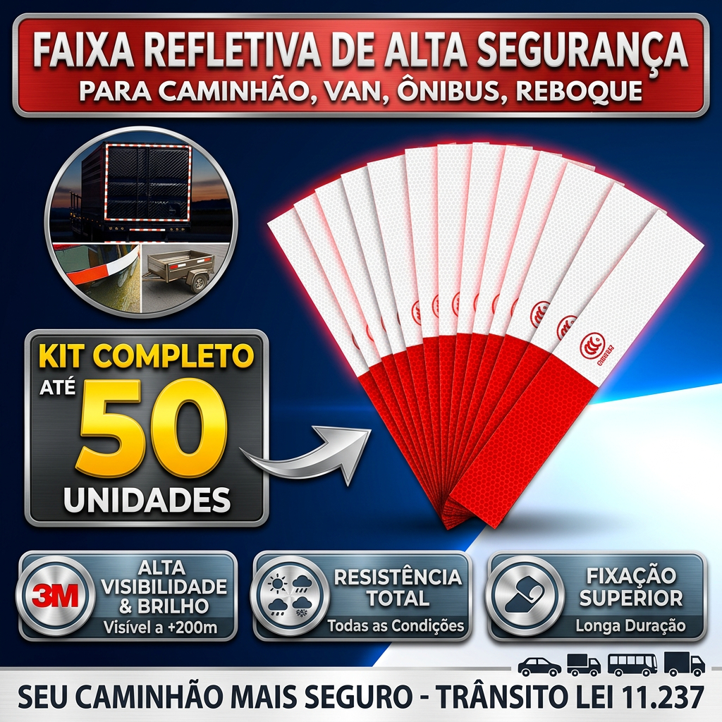 Faixa Refletiva Para Caminhão Van Onibus Carreta Adesivo Traseiro Fita de Reboque Carretinha Parachoque Segurança