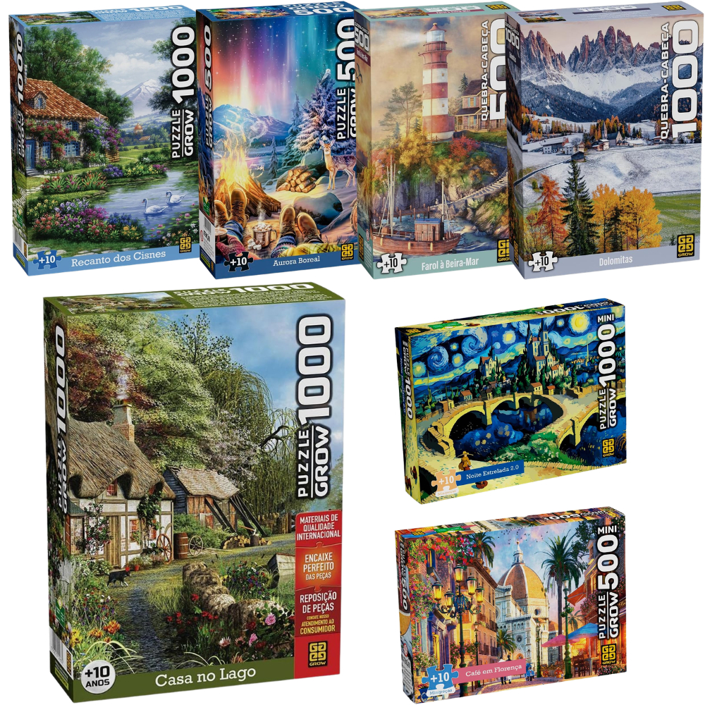 Quebra-Cabeça Grow Modelos Variados 500 1000 e 1500 Peças Puzzle Adulto Paisagens e Arte