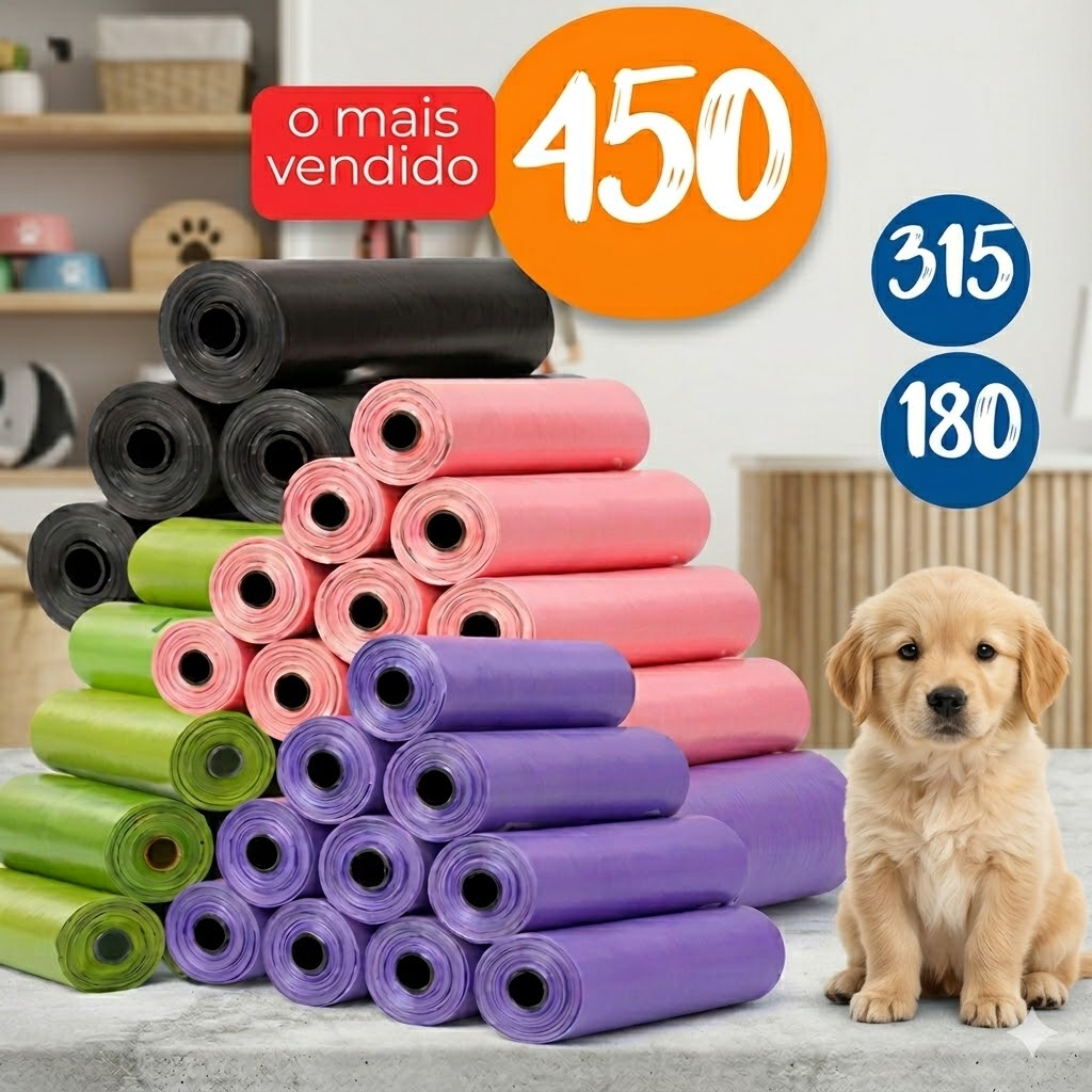 Kit 450/315/180/3 Saquinhos Cata Coco Refil Sacos De Lixo Pet Gato E Cachorro Saco Plástico