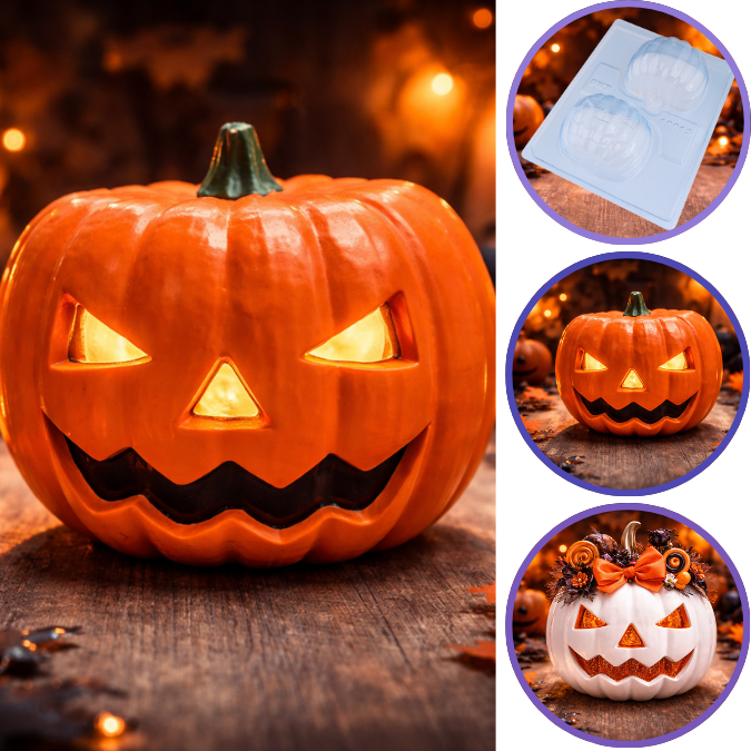 1~4 Forma BWB Com Silicone (3 partes) Para Chocolate Cód. 10013 - Abóbora Halloween 57g. (CHOCO)
