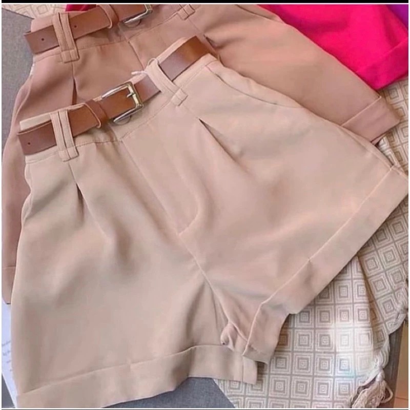 Short Alfaiataria Feminino com Cinto com Bolso Cintura Alta Social PROMOÇÃO