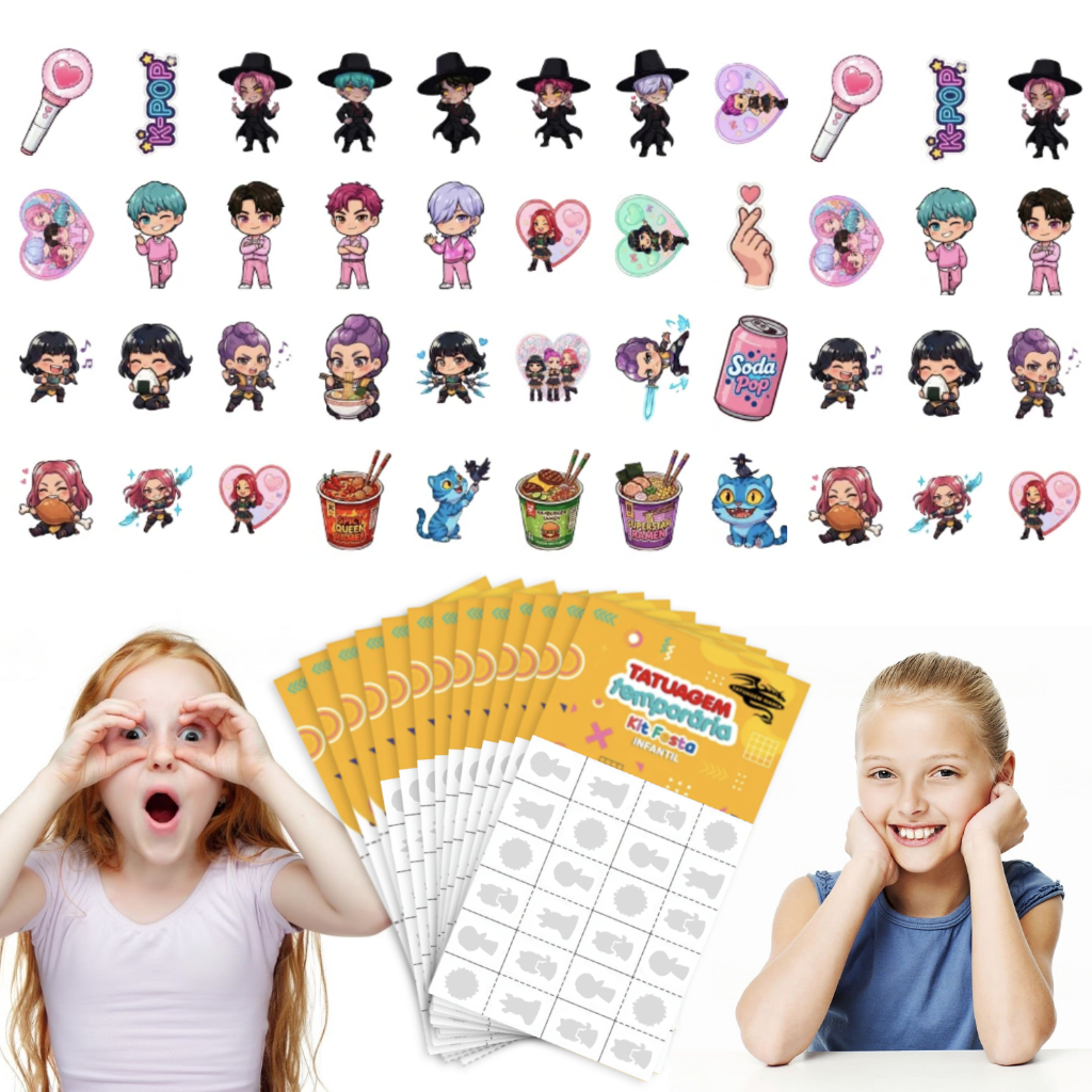 32/160/256 Tatuagem Infantil Guerreiras Kpop Aniversário Acessório Menino Menina Criança Festa