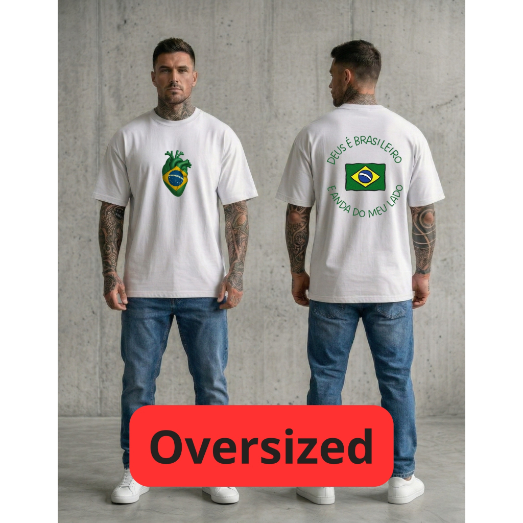 CAMISETA OVERSIZED BRASIL ESTAMPADA MASCULINA UNISSEX MODA URBANA RELIGIOSA LANÇAMENTO