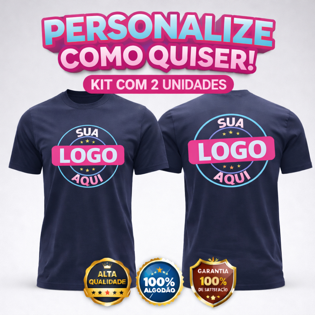 Camisas Art Personalizadas Unissex 100% Algodão Kit Com 2 Camisetas Frase Logo Ou Uniforme
