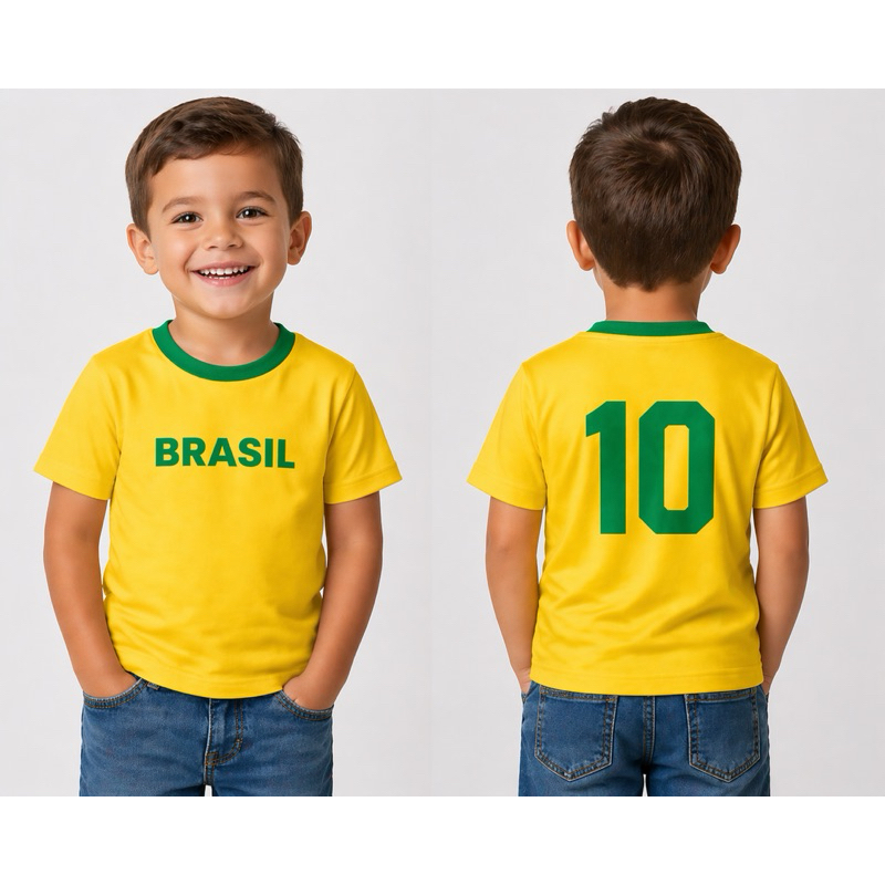 Camiseta Do Brasil Infantil Unissex Malha 100% Algodão Estampa Minimalista Em DTF