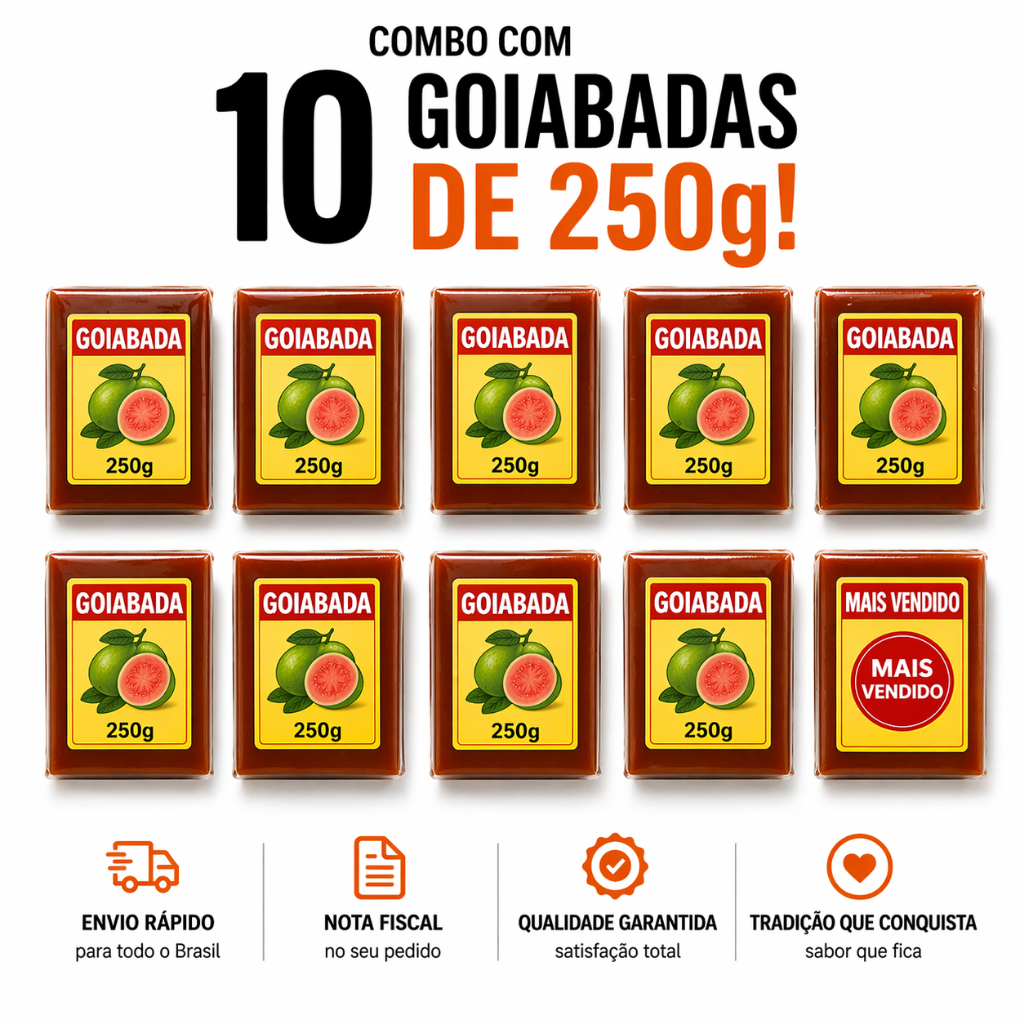 Kit 10 Goiabadas Tomarelli 250g – Total 2,5kg | Doce de Goiaba Tradicional | Sem Glúten