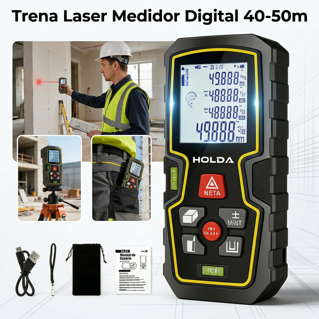Medidor de distância a laser de alta precisão de 40m/50m Profissional m/in/ft/ft+in