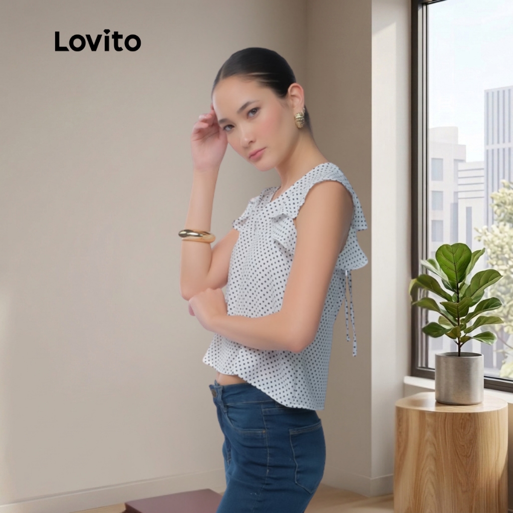 Lovito Regata Babados Moda Poá Feminina BRTKB614BRL644