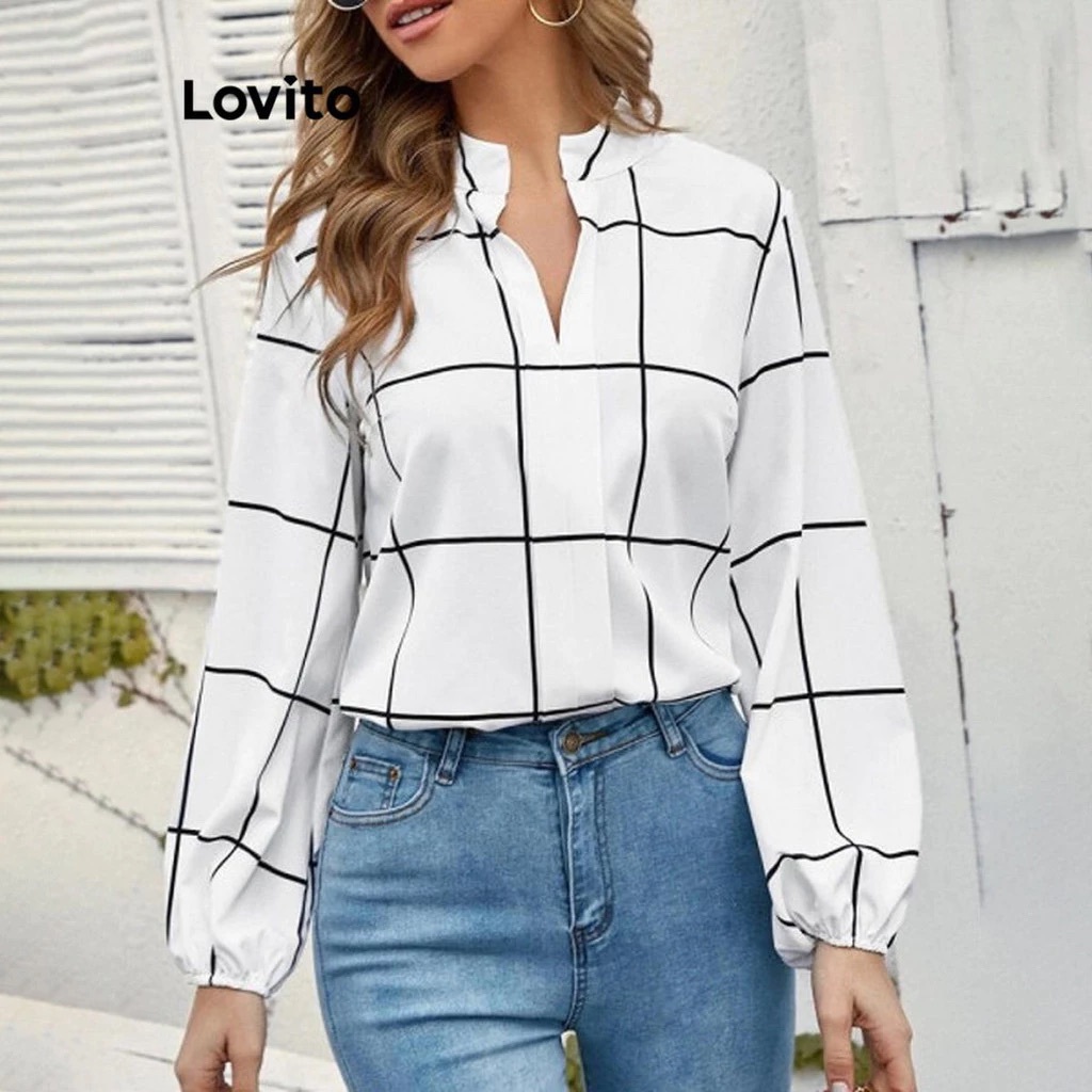 Lovito Blusa Elegante Manga Longa Moda Feminina Estampada BLNS59BX312