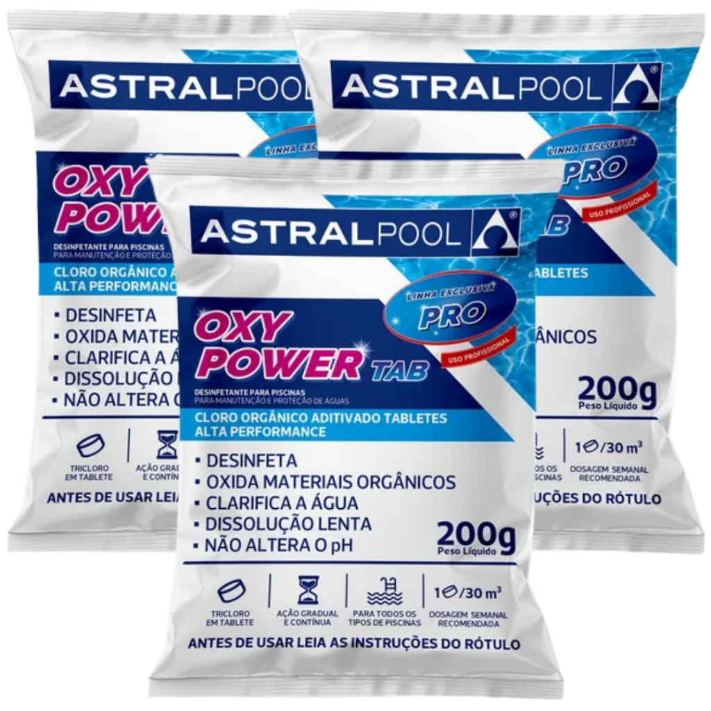 Kit 3 Pastilhas Oxy Power Tablete de Cloro Para Limpeza de Piscina 5 em 1 - 200g Astral Pool