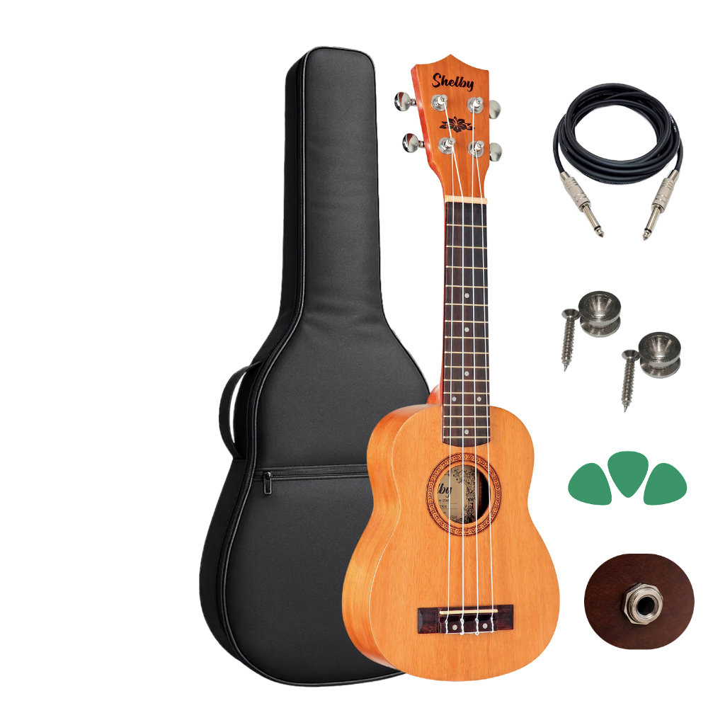 Ukulele Shelby Soprano Su21m Elétrico Kit Capa Palhetas