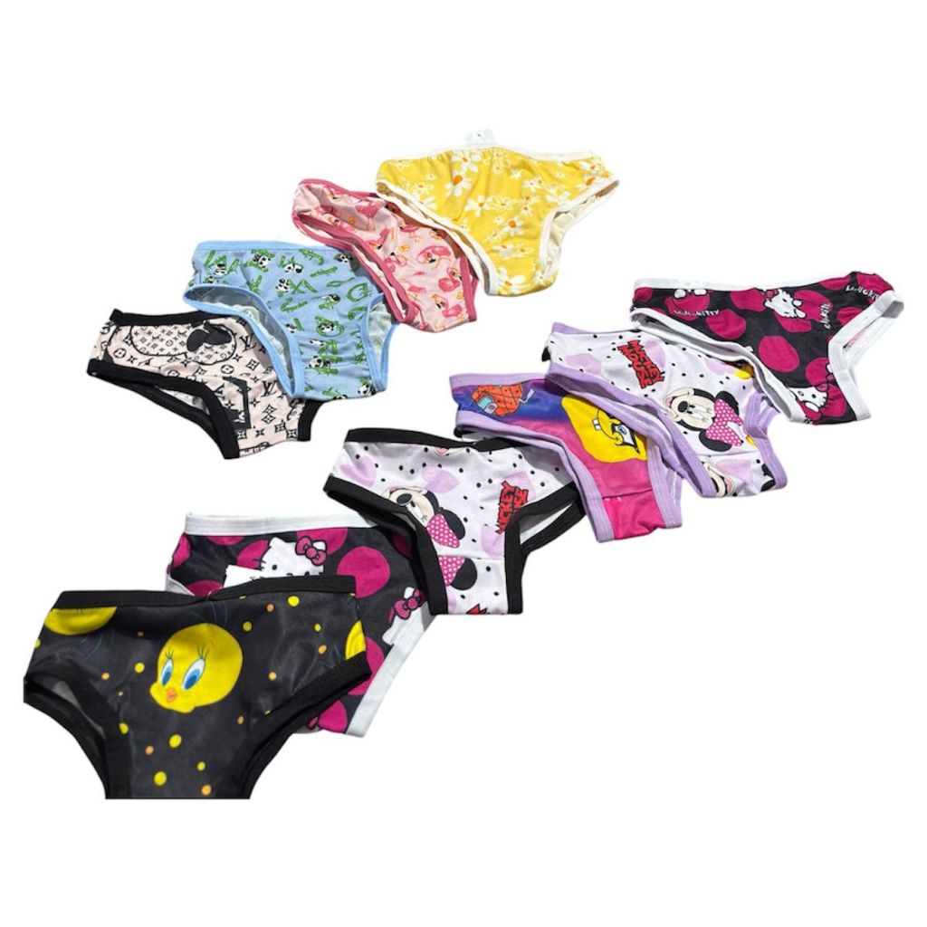 Kit 10 Calcinha Infantil Personagem 100% Algodão Premium Confortável Estampada Feminina  2-12 anos