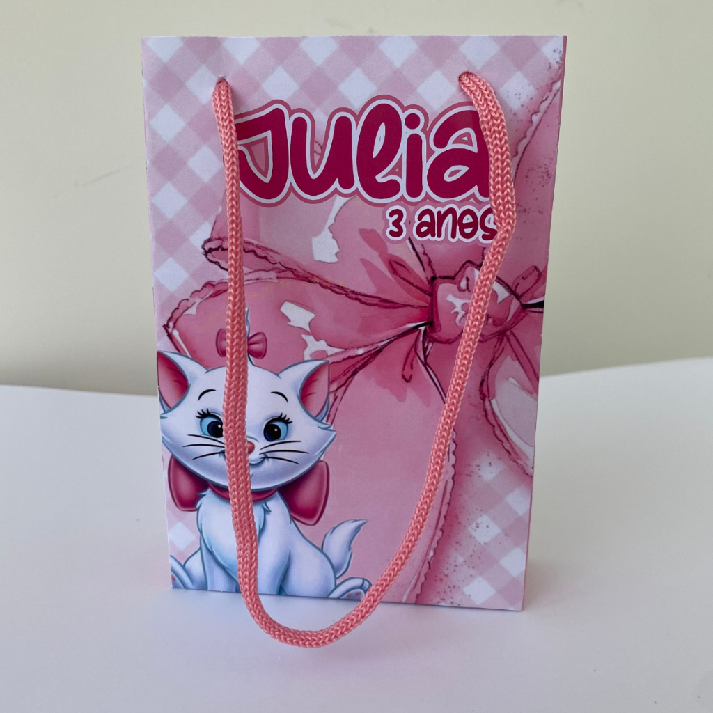 Kit Sacolinha 10|15|20 Personalizada Gata Marie Festa 10x15cm | Lembrancinha, Embalagem, Kit Presente com Alça