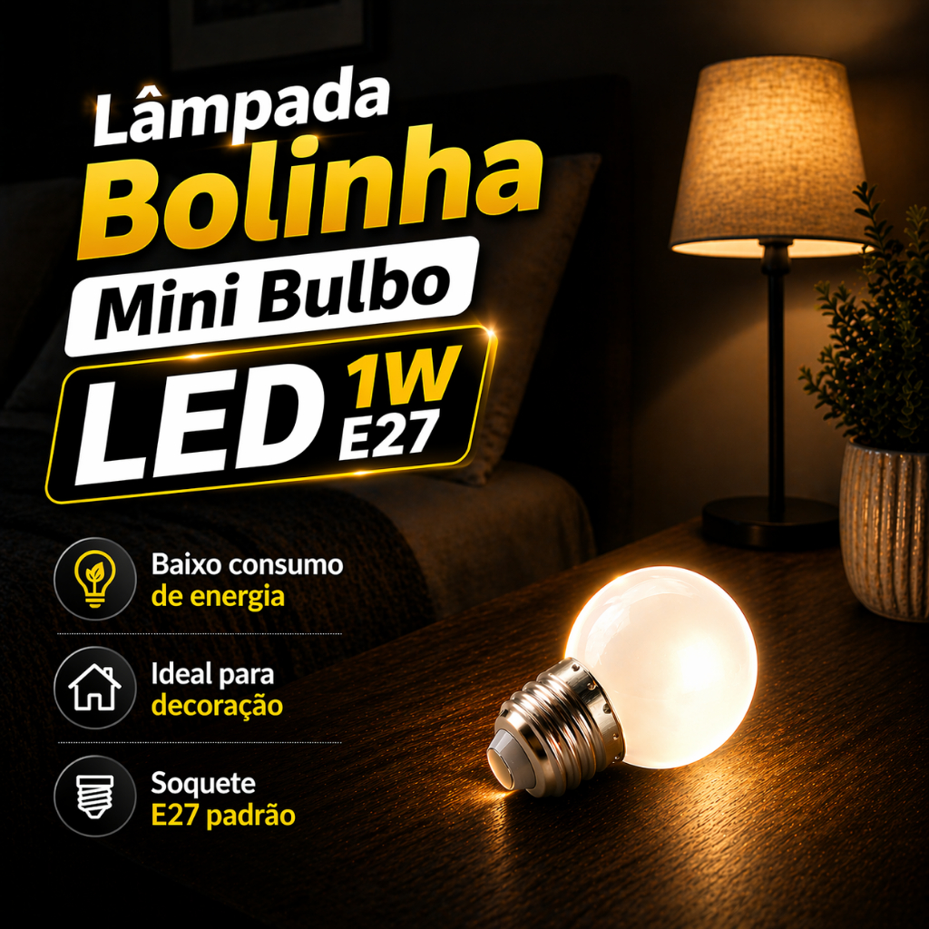 Lâmpada LED Bolinha 1w E27 Luz Quente Economica Decorativa para Camarim Abajur Varal de Luz Arandela
