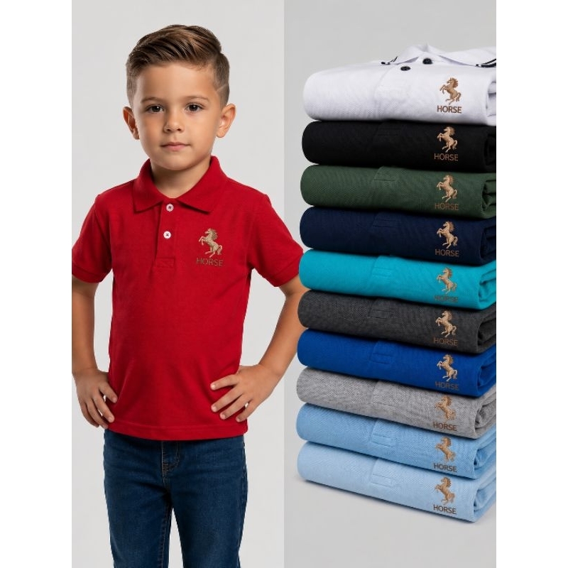 kit 3 peças Camisetas  polo infantil menino  Aplique em DTF   (cores sortidas)