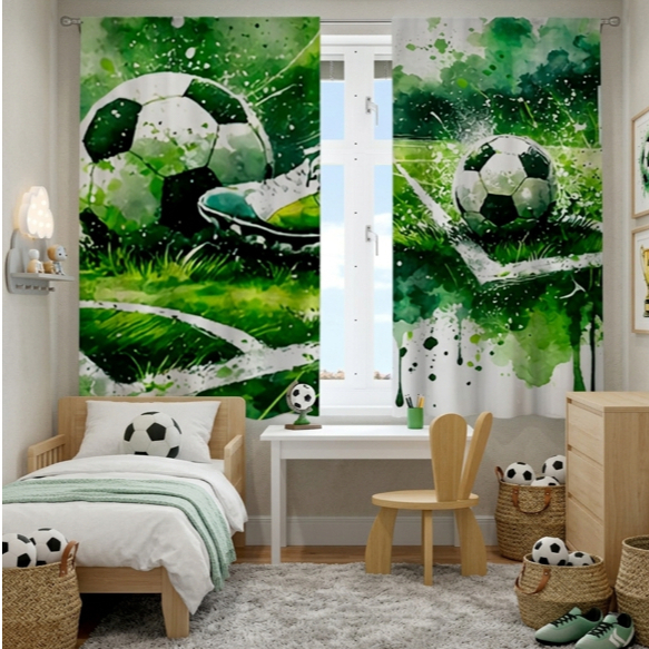 Cortina 2,00x150 Sublimada Tema Futebol Time Bola Decoração Quarto Infantil Menino Menina