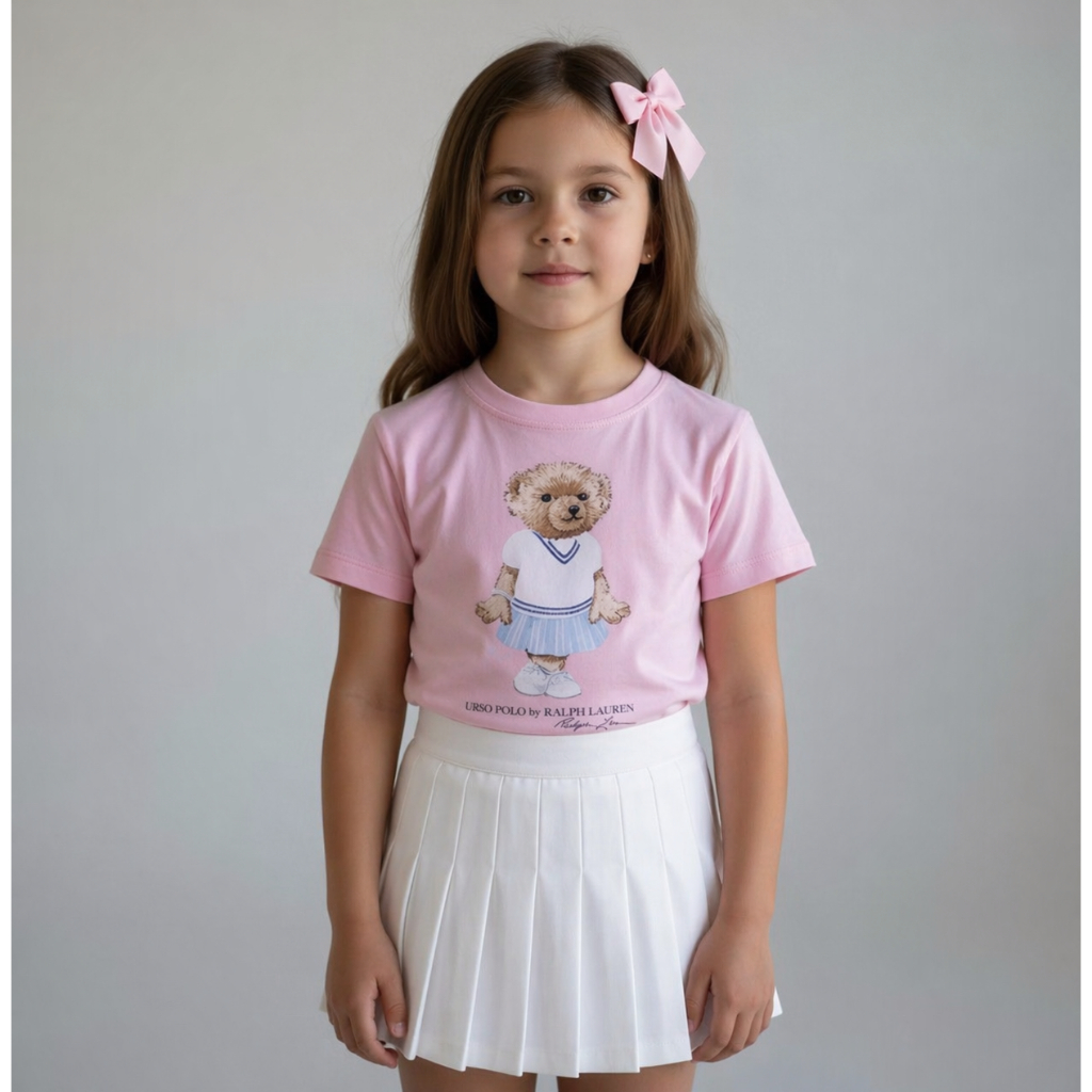 Camiseta Urso polo Estampada Manga Curta em Algodão, Roupa Confortável para Criança Casual e Moderna