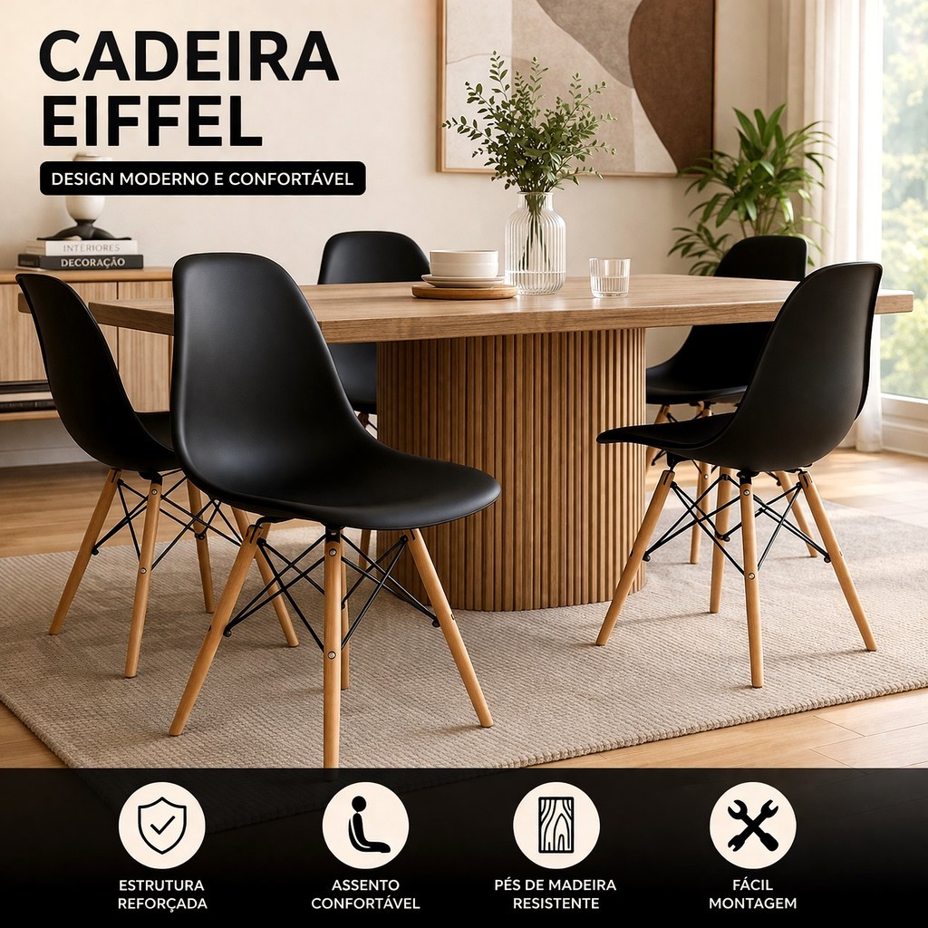 Cadeira Eames Eiffel 1,2 e 4 Pés de Madeira Várias Cores Escritorio Sala Escrivaninha