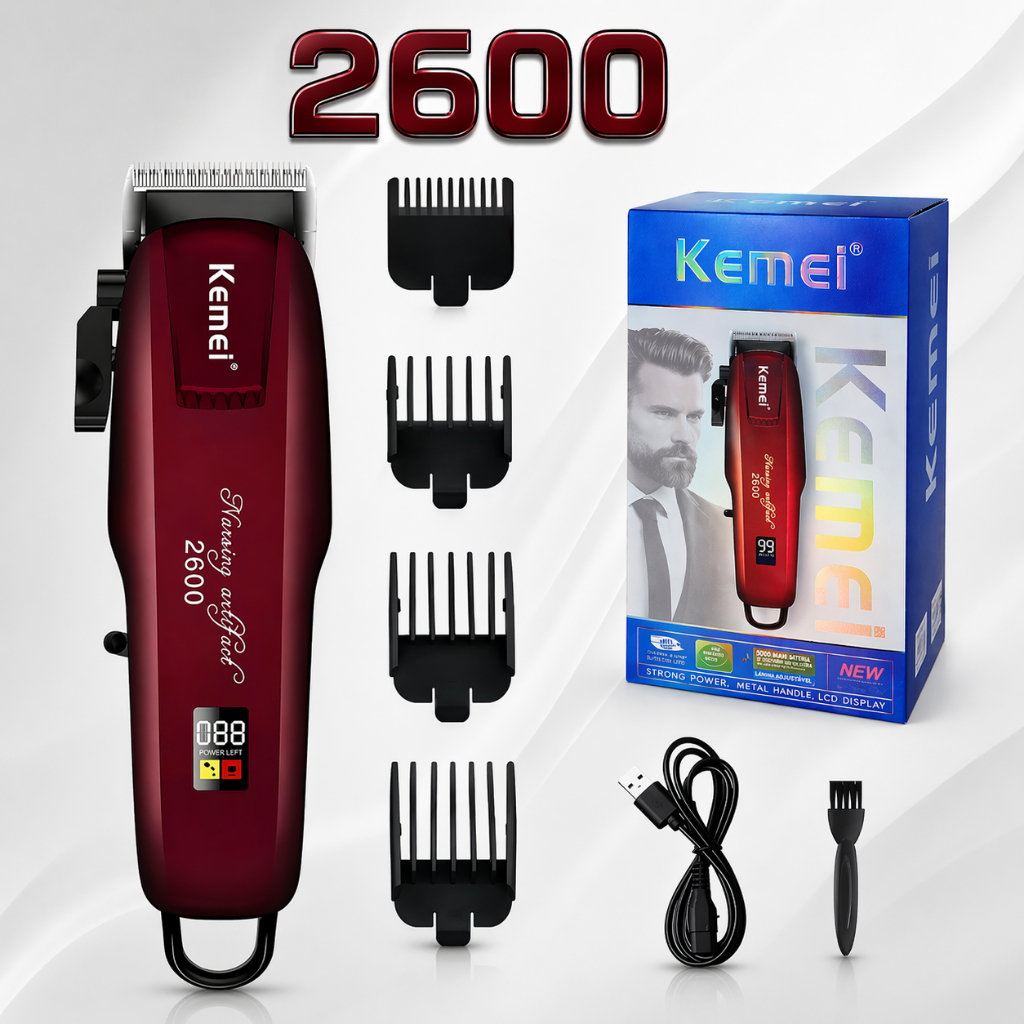 Máquina Kemei KM-2600 Profissional 9W Recarregável 2200mAh Corte Cabelo Barba bivolt 110v 220v