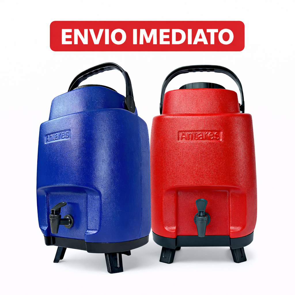 Galão Garrafão Térmico Antares 12/8 Litros Torneira Quente Frio Azul e Vermelho Acampamento Pesca Piquenique Buffet
