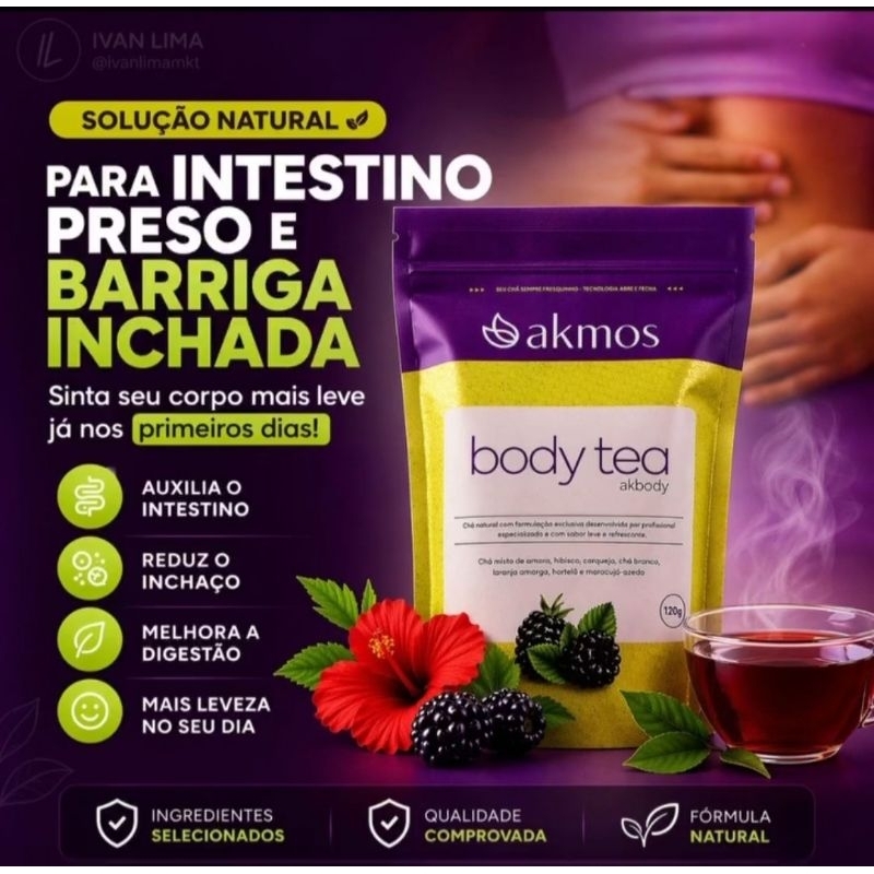 Body Tea AKMOS Original Detox Natural Seca Barriga Termogênico