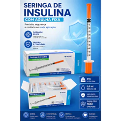 Kit Seringa de Insulina venper com Agulha Fixa 0,5ml + Álcool Swab