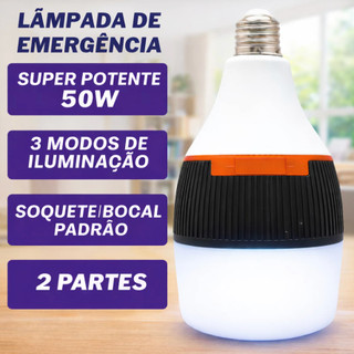 Lâmpada de Emergência LED 50W/30W Bivolt – Dura 6h sem Energia, Portátil, Recarregável
