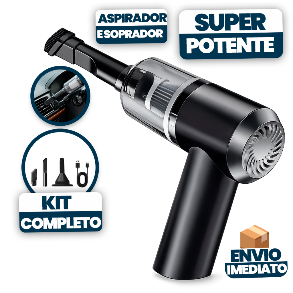 1 | 2 | 3 Mini Soprador Aspirador De Pó  Portátil 4 Em 1 Automotivo Casa Carro Recarregável USB Completo  Com Acessórios