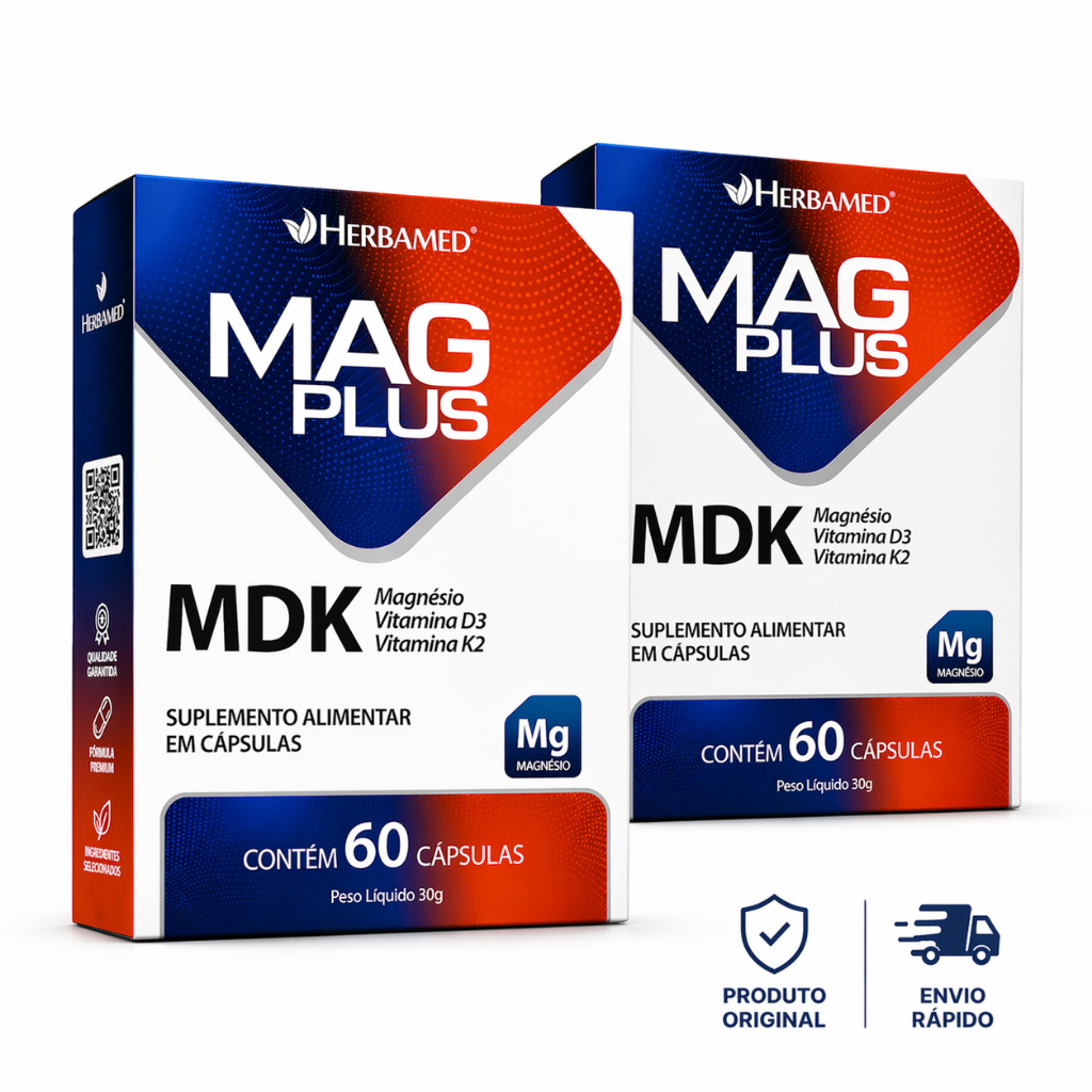 Mag Plus MDK Kit 2x 120 Cápsulas Magnésio Vitamina D3 K2 Bem-Estar Imunidade Original