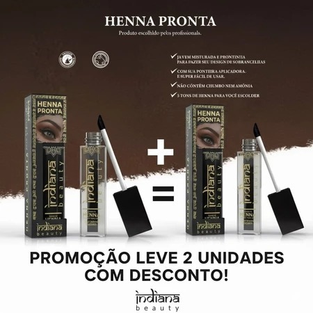 Kit 2 Henna Pronta Sobrancelhas Castanho Claro Médio Escuro Preto Ruivo Indiana Beauty 4 g Designer