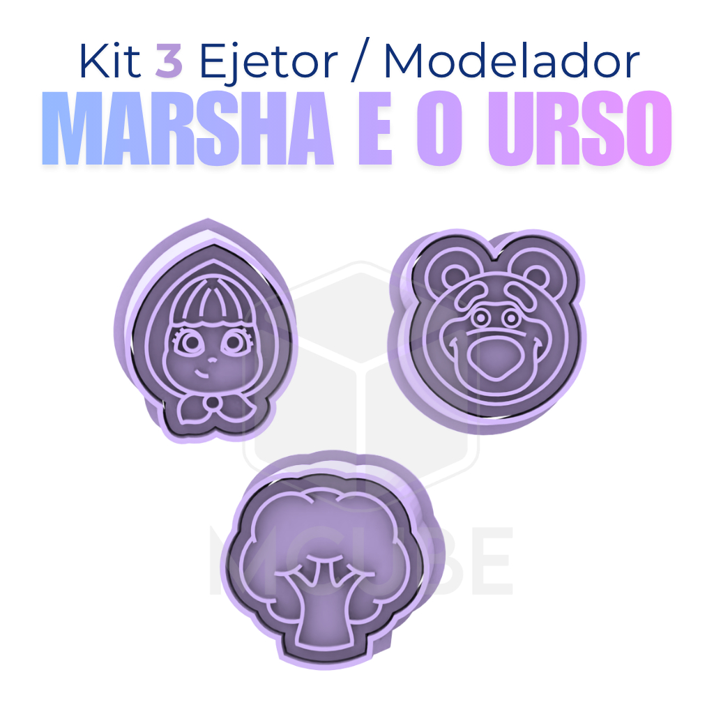Kit com 3 Ejetores Modeladores para Docinhos e Brigadeiro - Tema Marsha e o Urso / Masha
