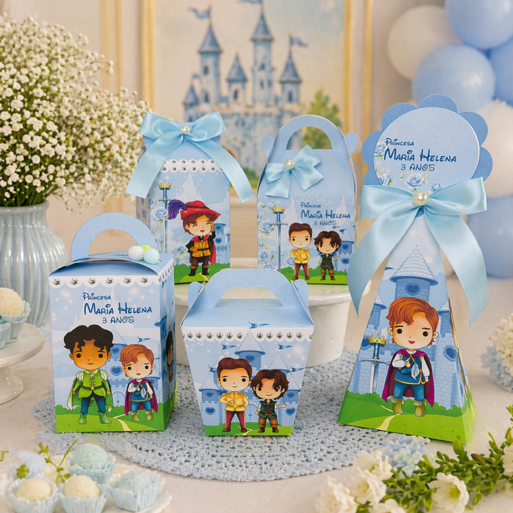 Envio rápido caixinhas personalizadas com laço lembrancinha príncipes e princesas festa infantil