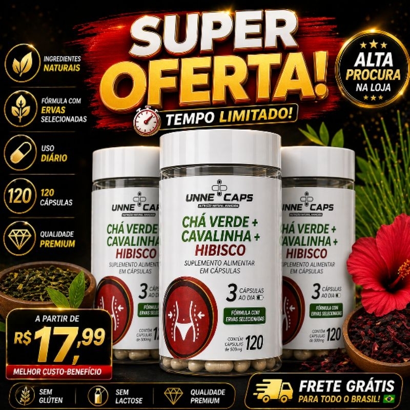 Chá Verde Cavalinha Hibisco em Cápsulas