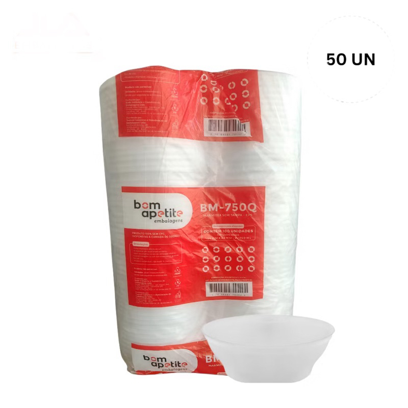 MARMITEX ISOPOR BOM APETITE 750ML 50 UNIDADES E 100 UNIDADES- 100% TAMANHO M e Seguro para Alimentos