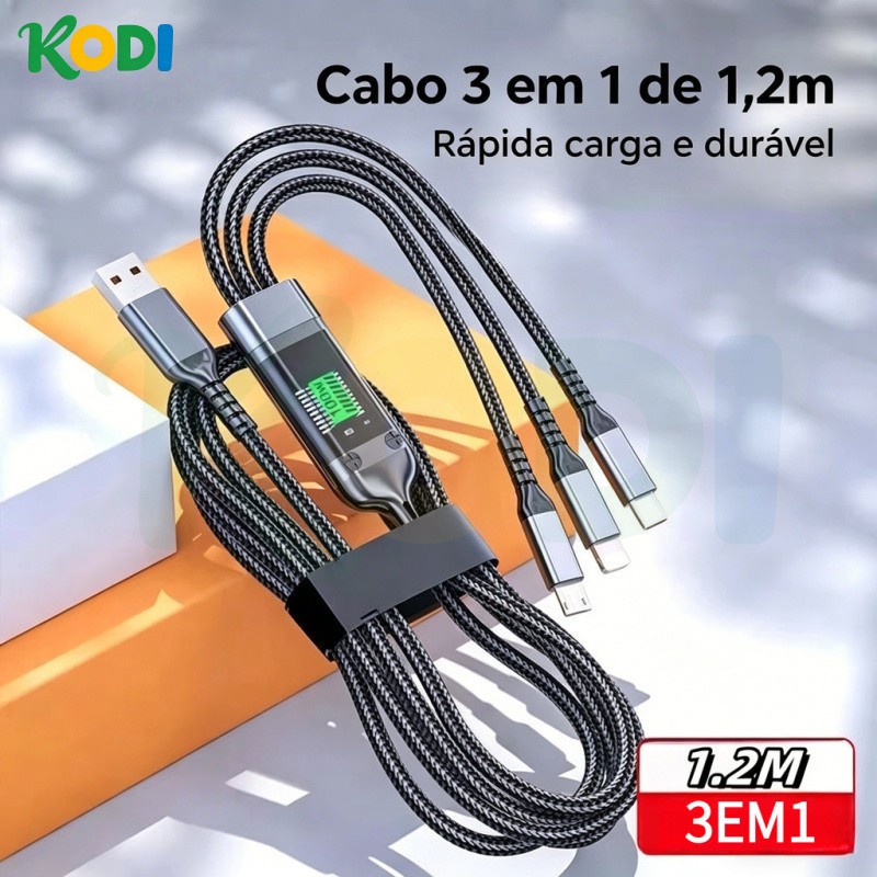 Cabo 3 em 1 Liga de Zinco 100W 6A Super Rápido USB Tipo C Lightning Micro para Celulares-A1