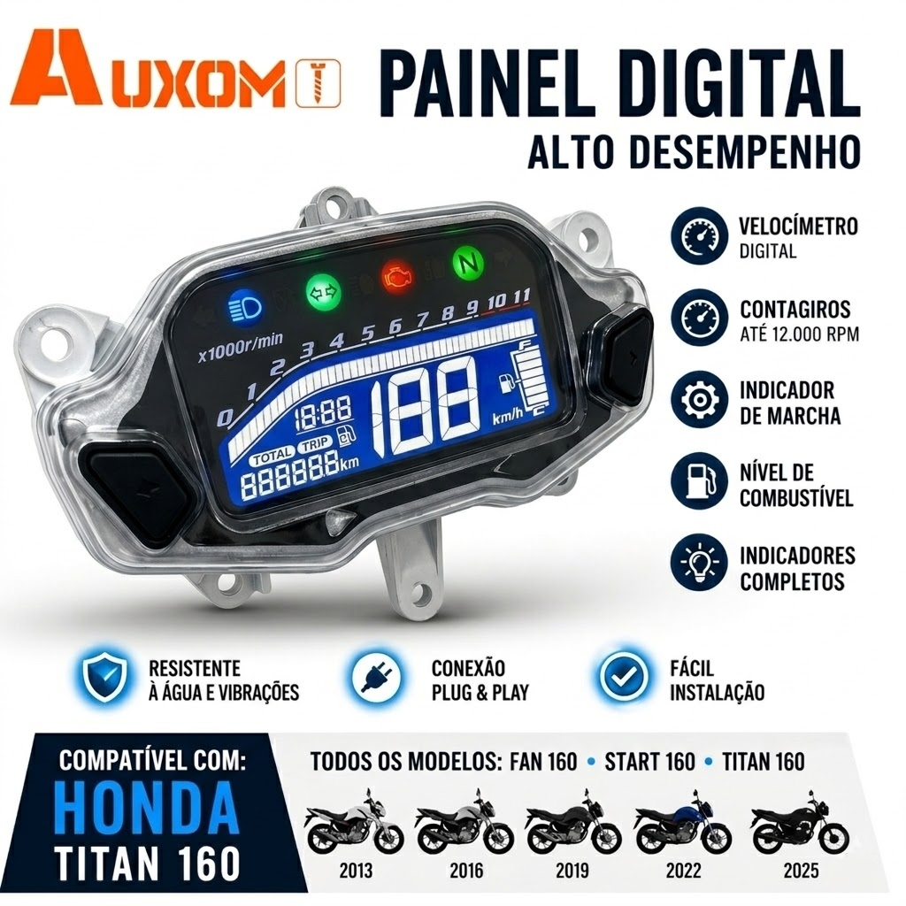 AUXOM Painel Digital Honda CG Titan 160 Fan 160 Start 160 2013 A 2022 Velocímetro Completo LED